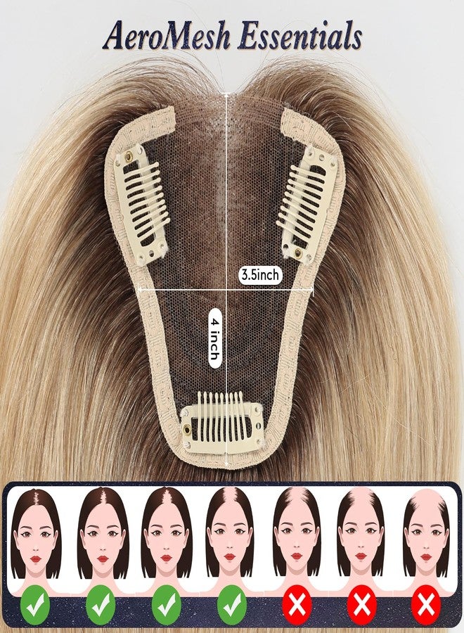 starluck Hair Toppers for Women Real Human Hair No Bangs 3.5"*4"Hand-Tied Swiss Lace Base 12in 100% Remy Human HairTopper for Women with ThinningHair(ombre Light Blonde) - Image 2